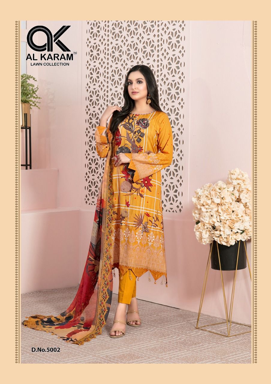 Al Karam Kesariya 5 Fancy Regular Wear Wholesale Dress Material Collection